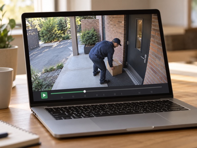Conceptual image of a laptop showing recorded delivery footage and playback controls